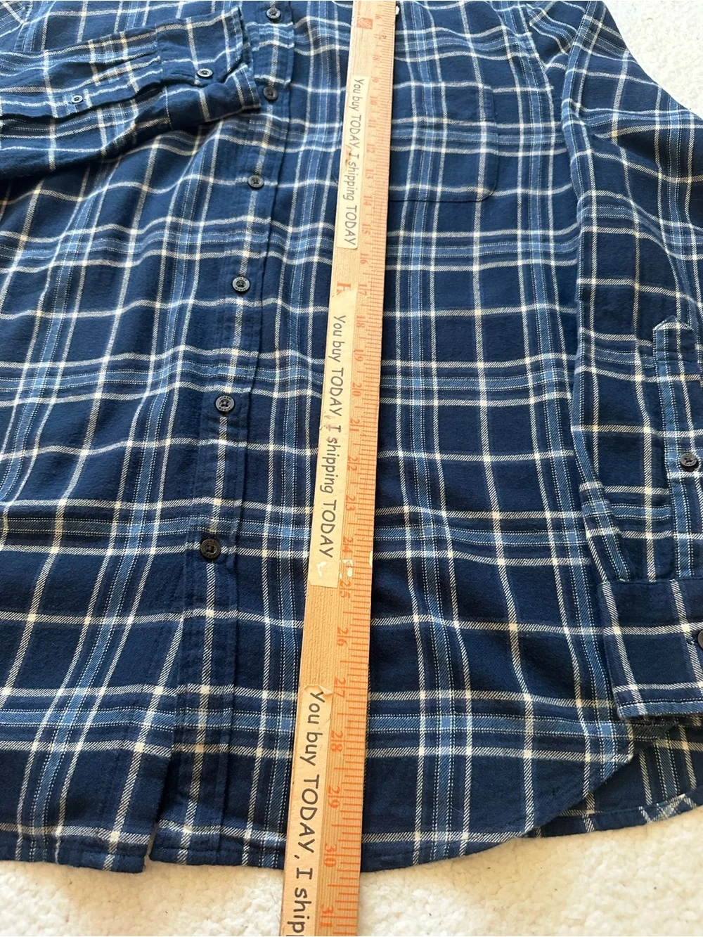 J. Crew Brushed Twill Navy and Cream Plaid Long-Sleeve Button-Down Shirt man L